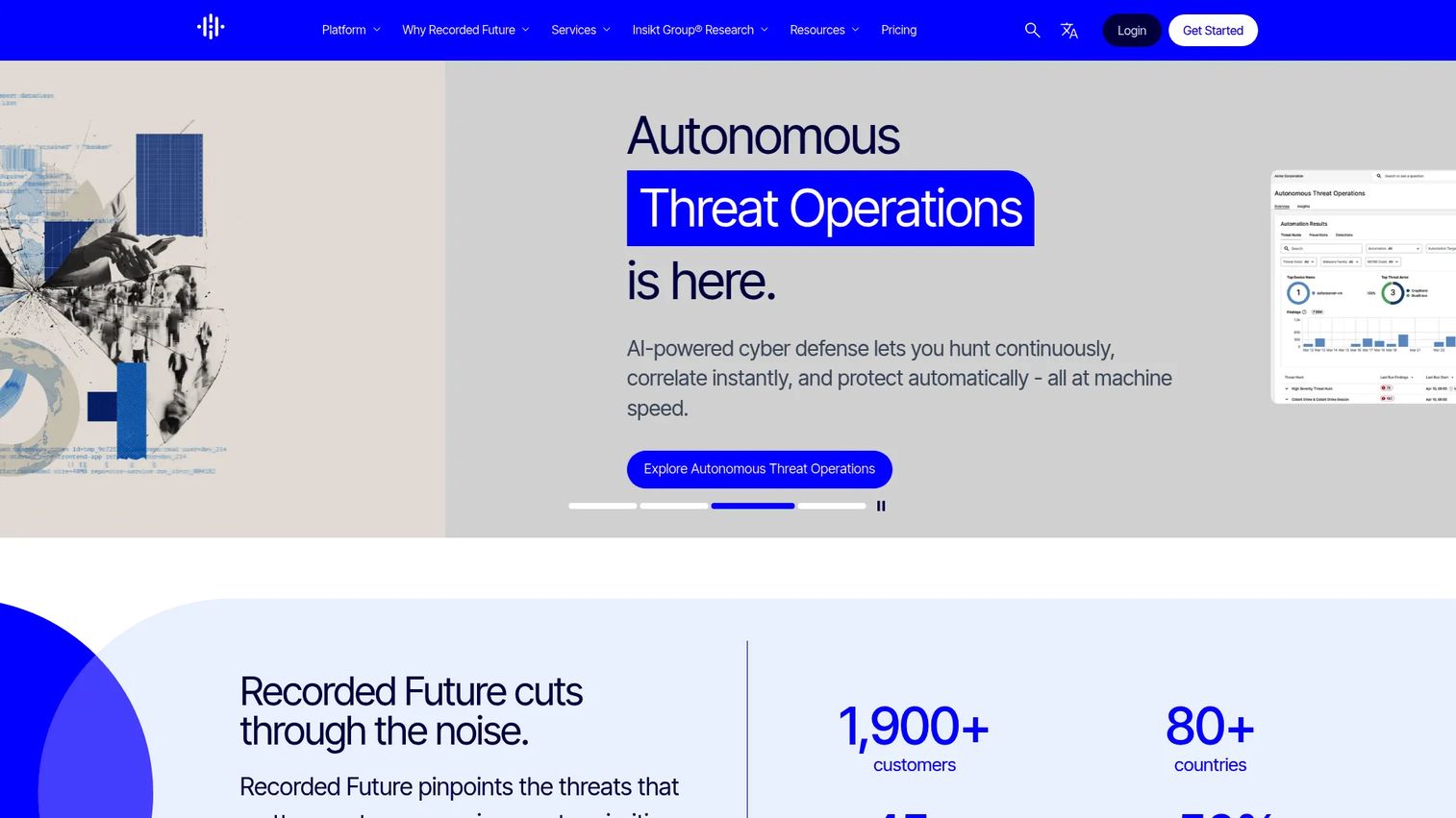 Recorded Future threat intelligence platform homepage