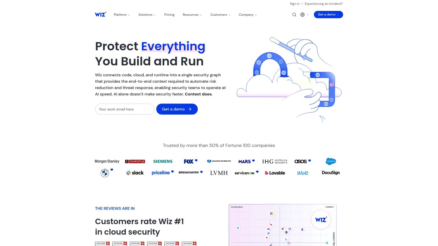 Wiz ASPM and cloud security platform homepage