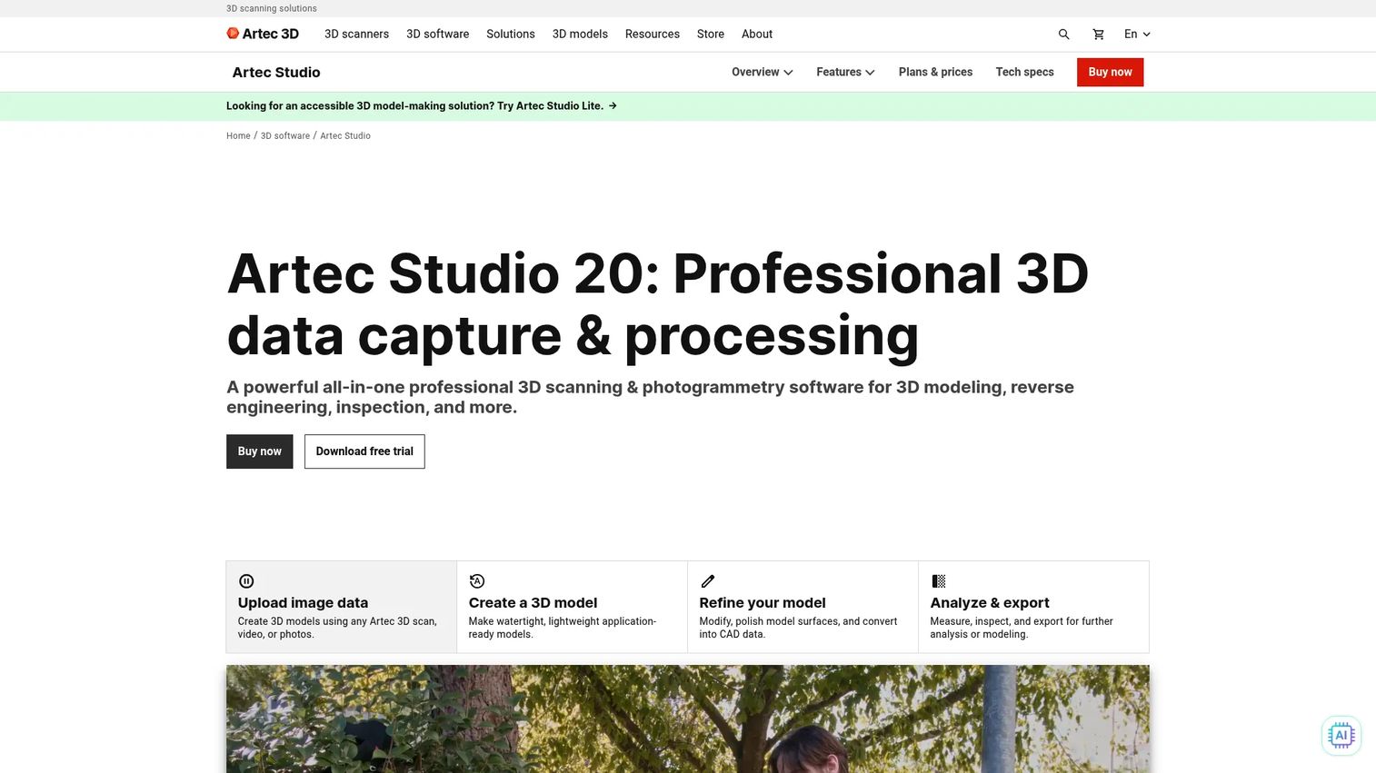 Artec Studio 3D scanning and photogrammetry software interface