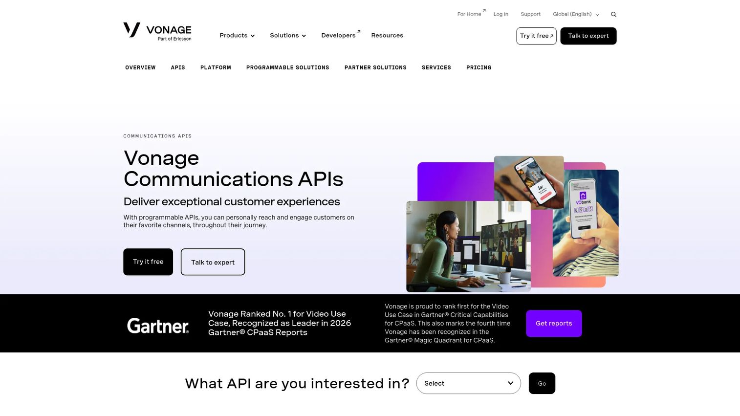 Vonage Communications APIs homepage