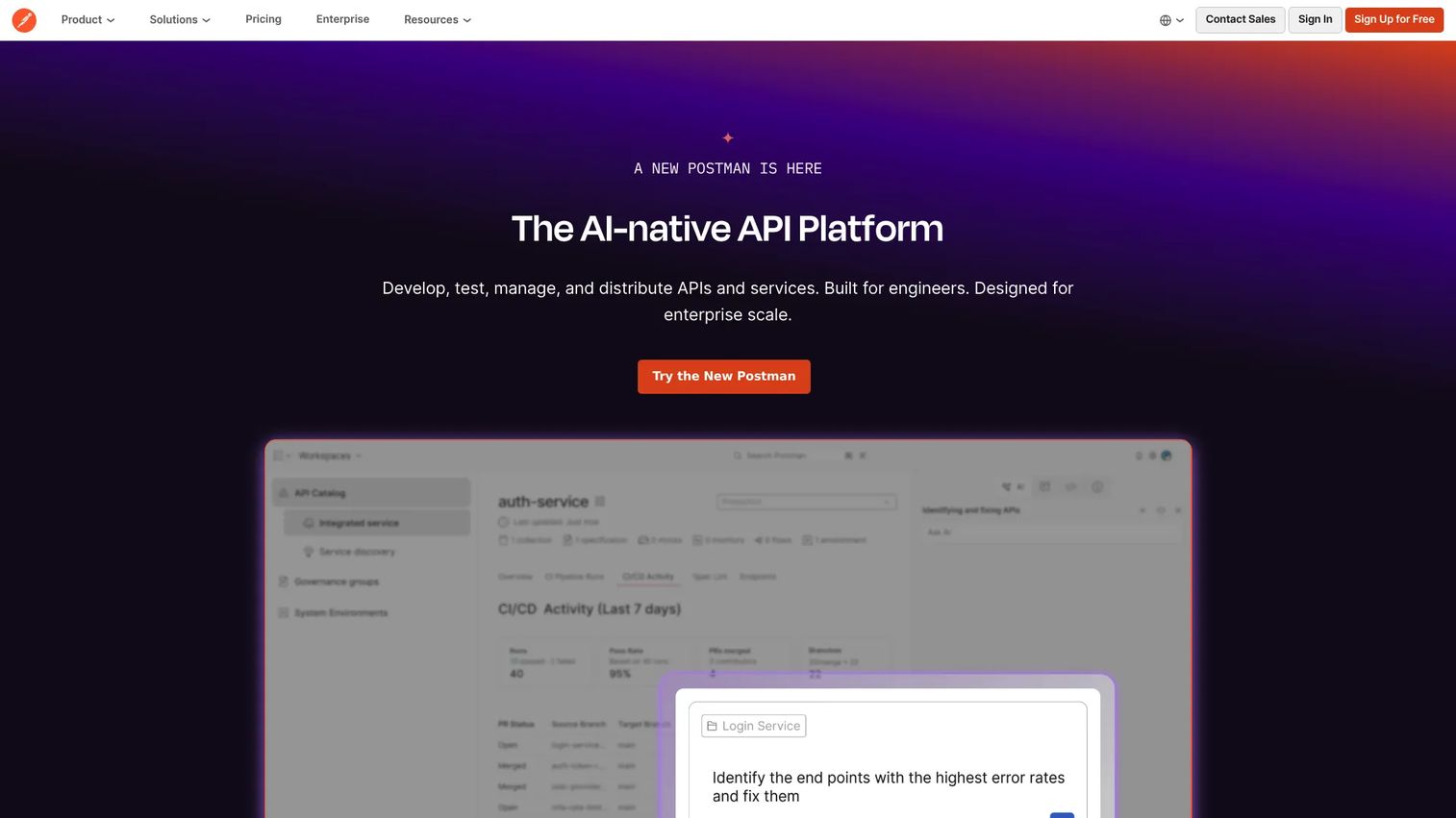 Postman API Platform homepage