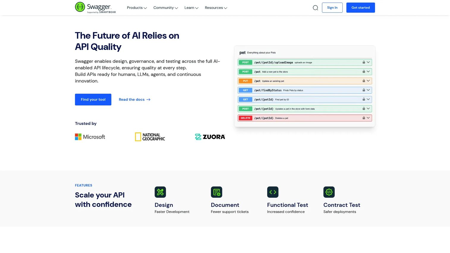 Swagger API design and documentation homepage