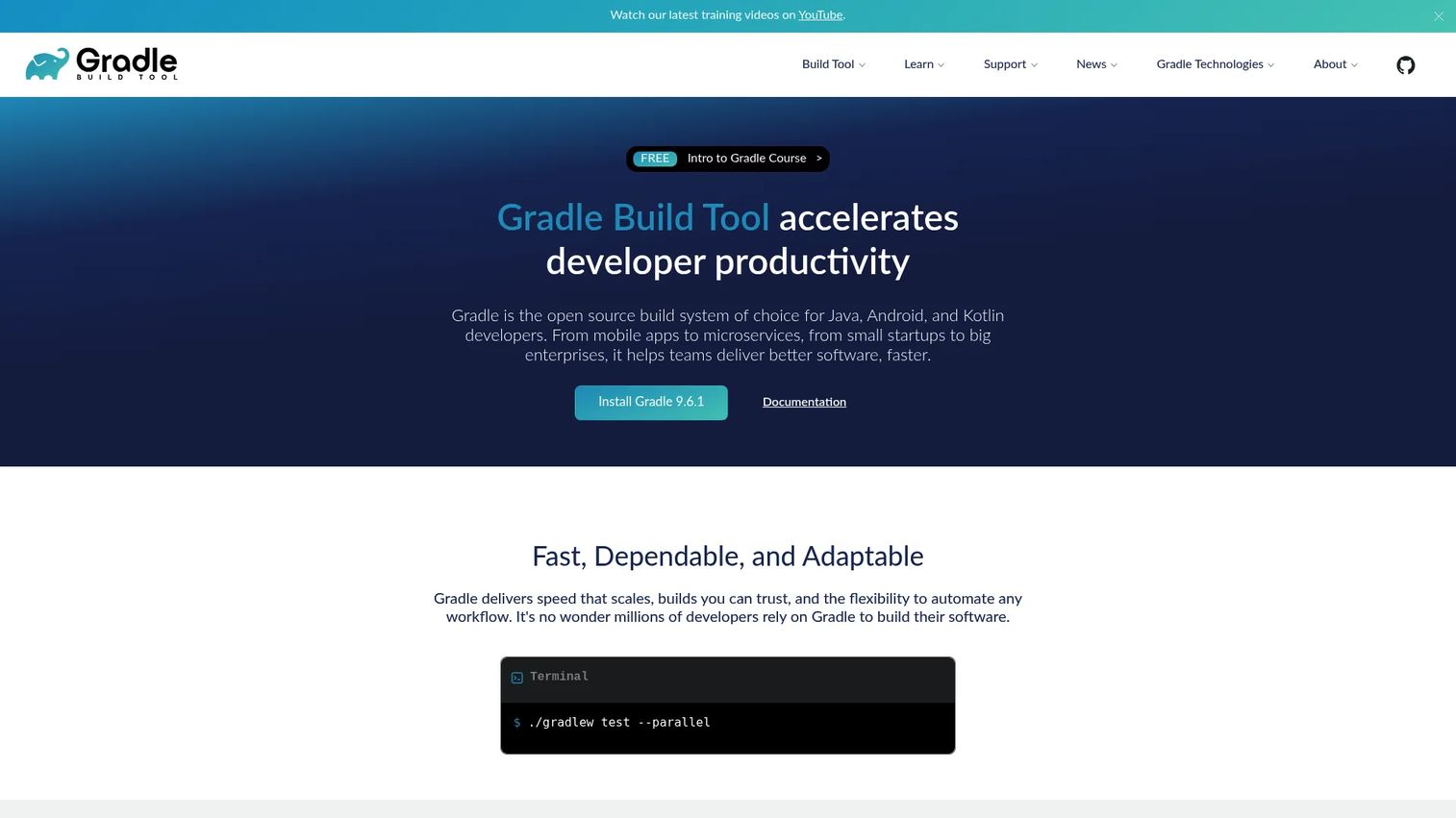 Gradle build tool output and dependency graph in a terminal