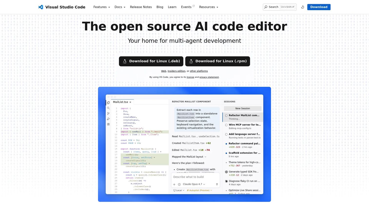 Visual Studio Code editor showing Java file with extensions panel