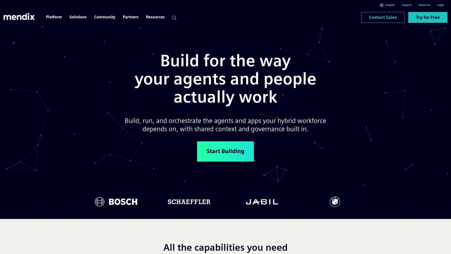 Mendix low-code application development platform homepage