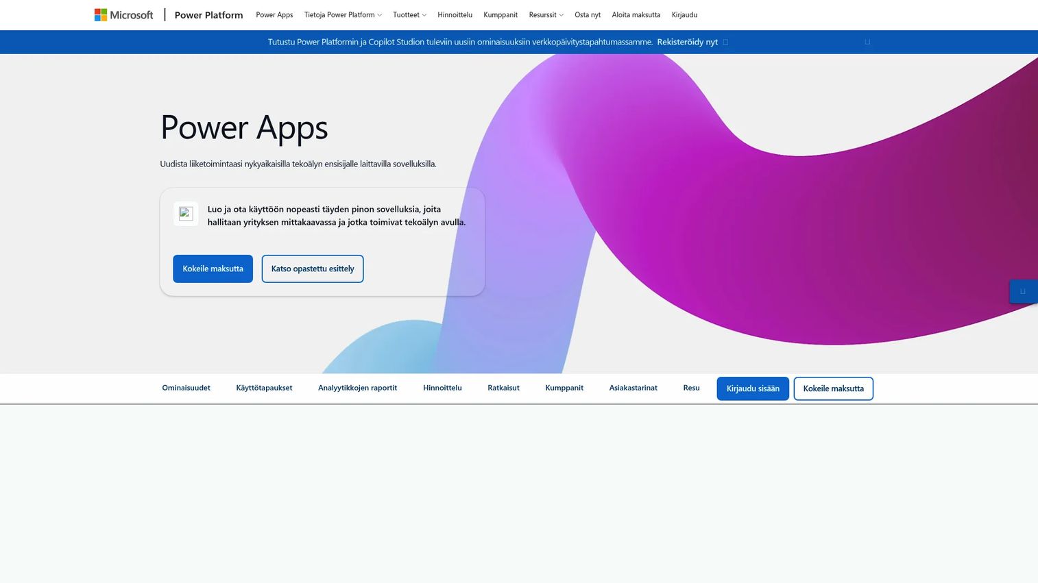 Microsoft Power Apps low-code platform homepage