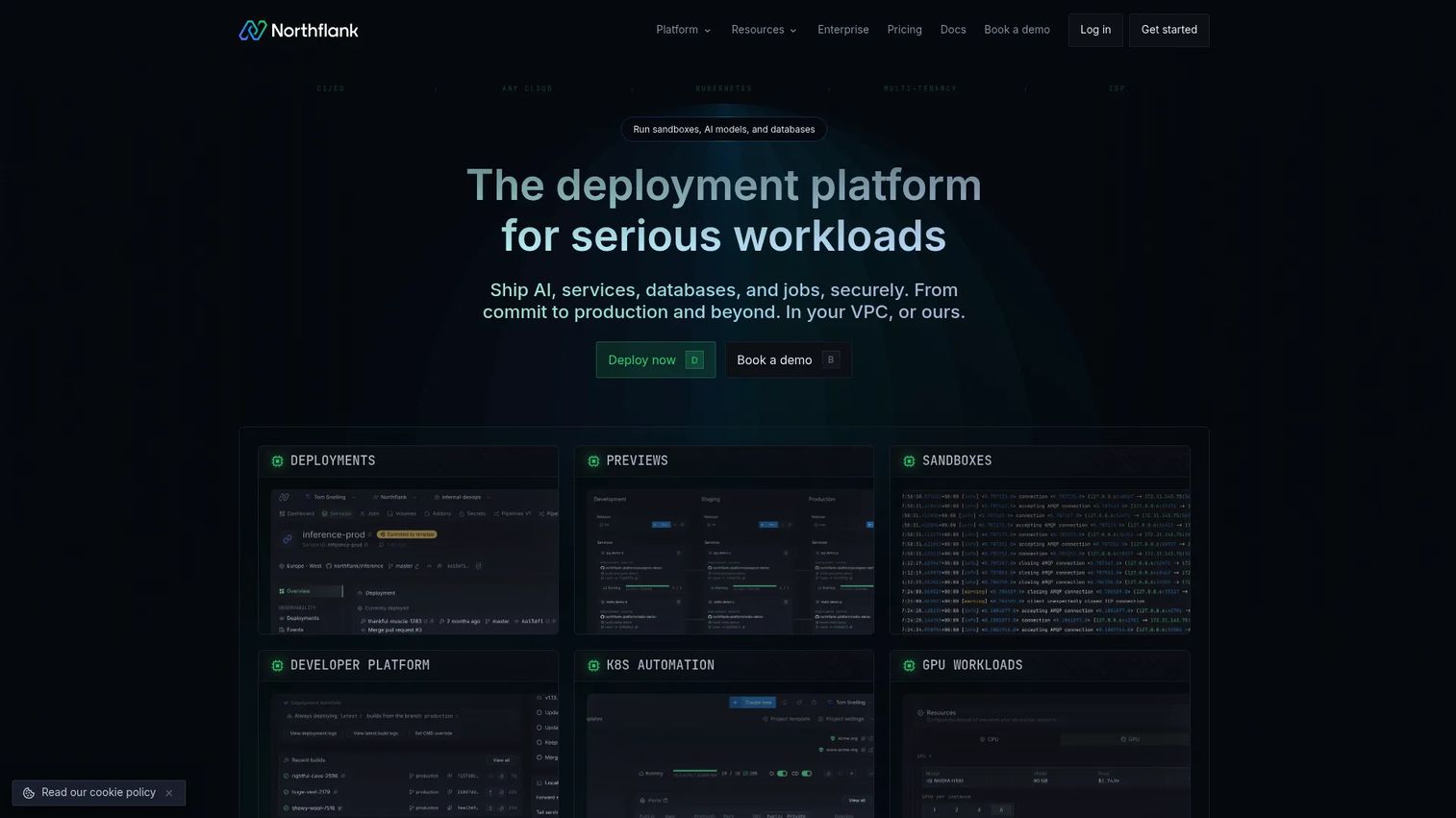 Northflank enterprise application development platform homepage