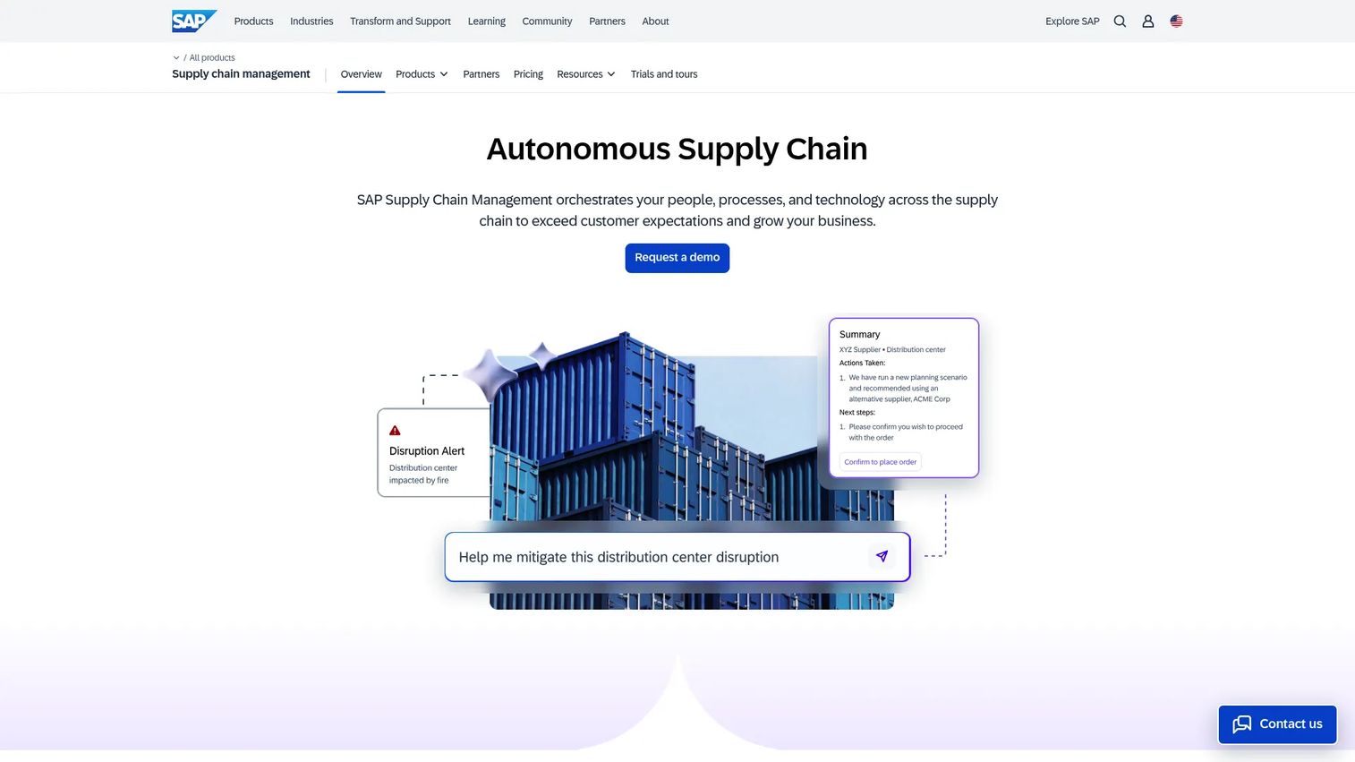 SAP SCM supply chain management solutions page