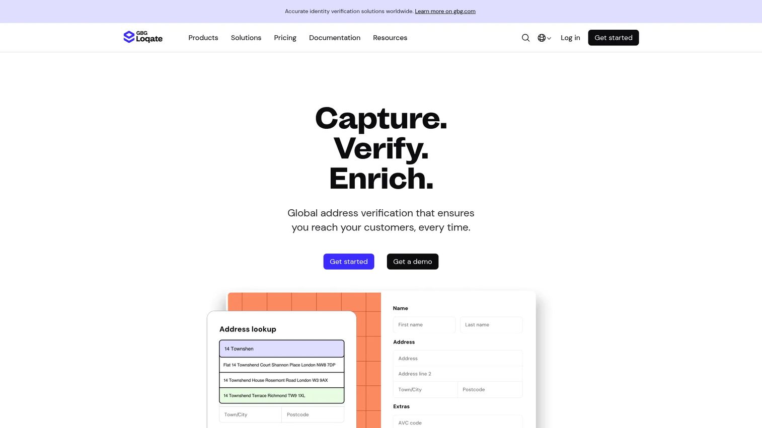 Loqate global address verification and capture platform homepage