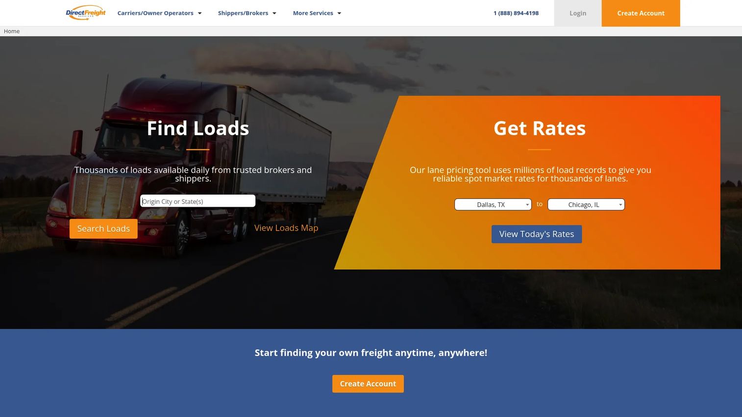 Direct Freight load board homepage