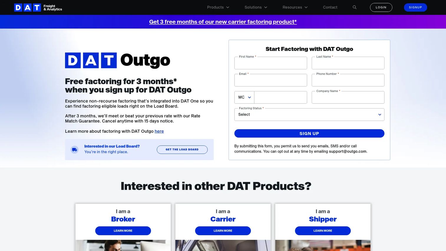 DAT One load board software homepage