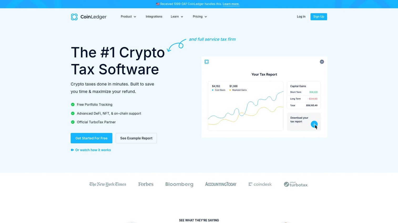 CoinLedger crypto tax software homepage