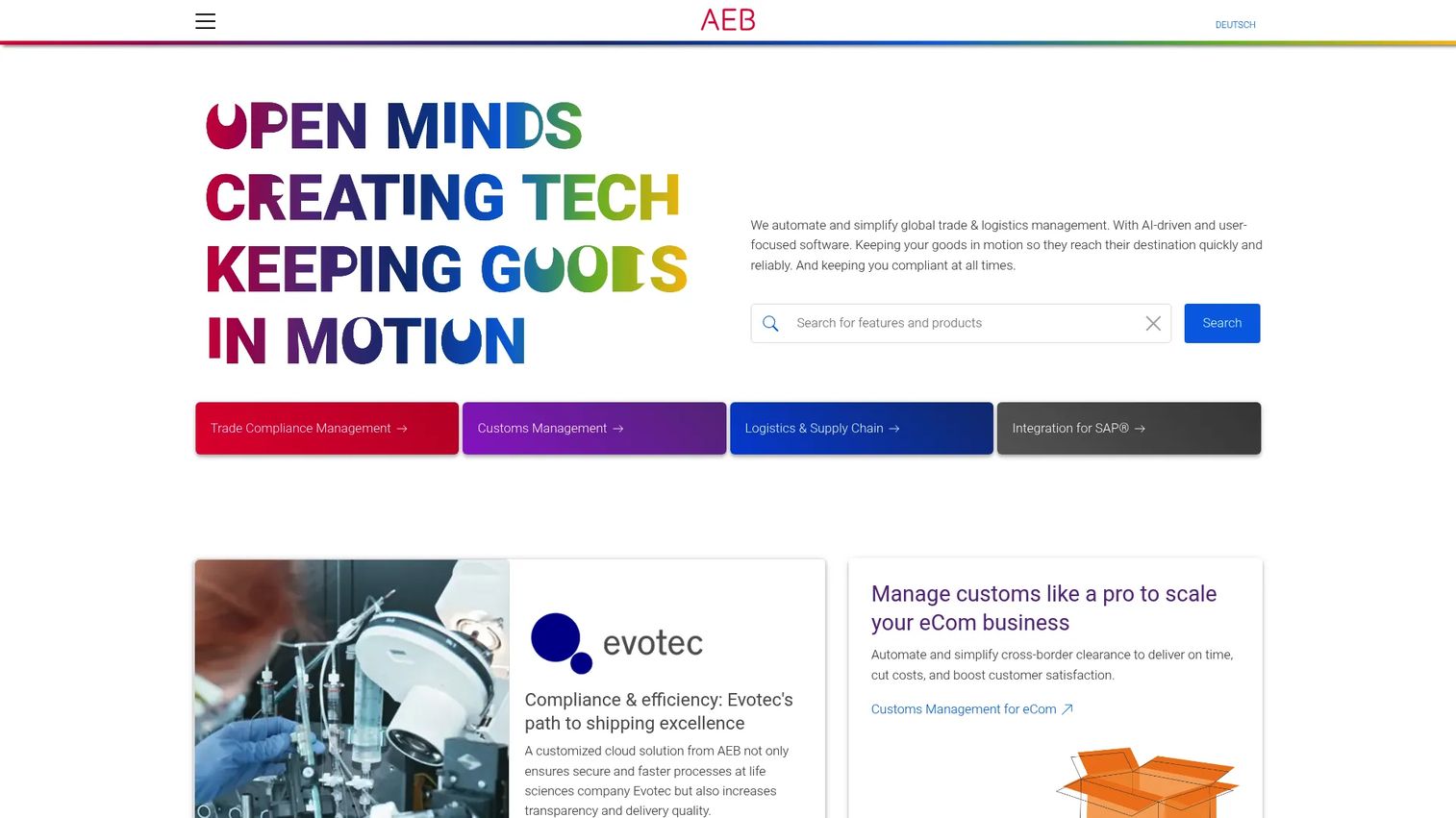 AEB global trade, customs, and compliance software homepage