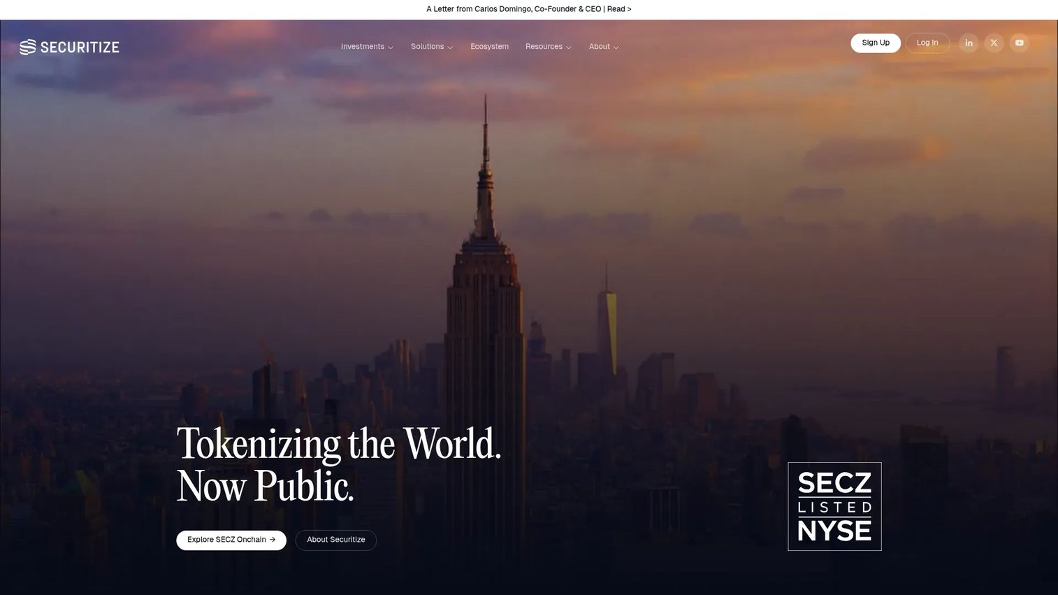 Securitize regulated tokenization platform homepage