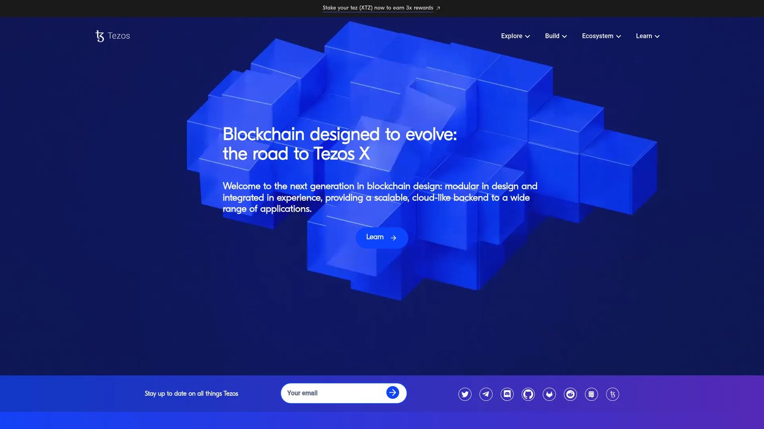 Tezos self-amending blockchain homepage