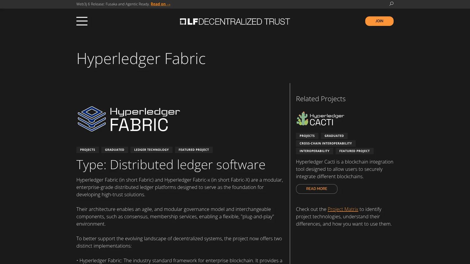 Hyperledger Fabric enterprise blockchain homepage
