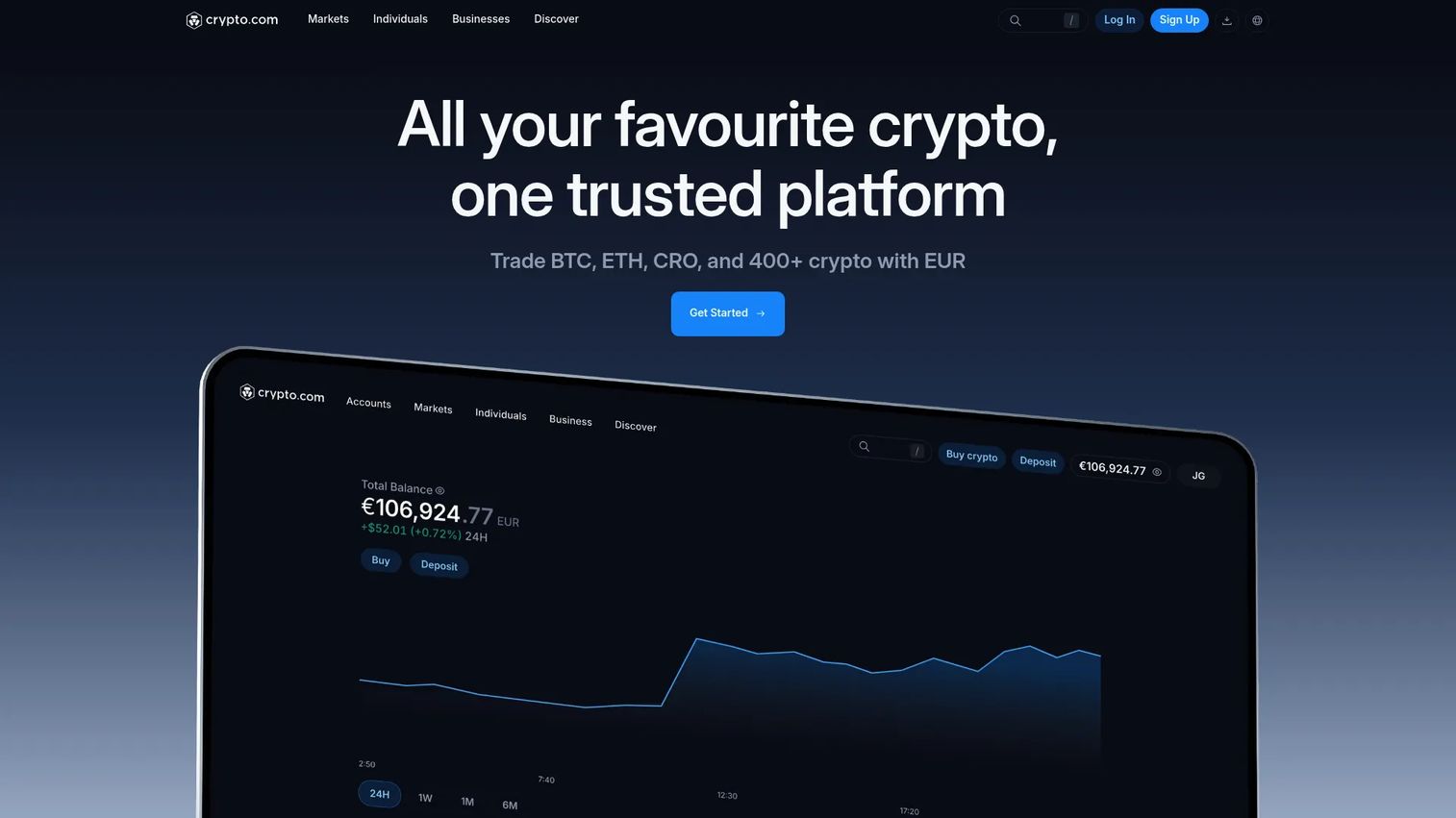 Crypto.com mobile crypto exchange app homepage