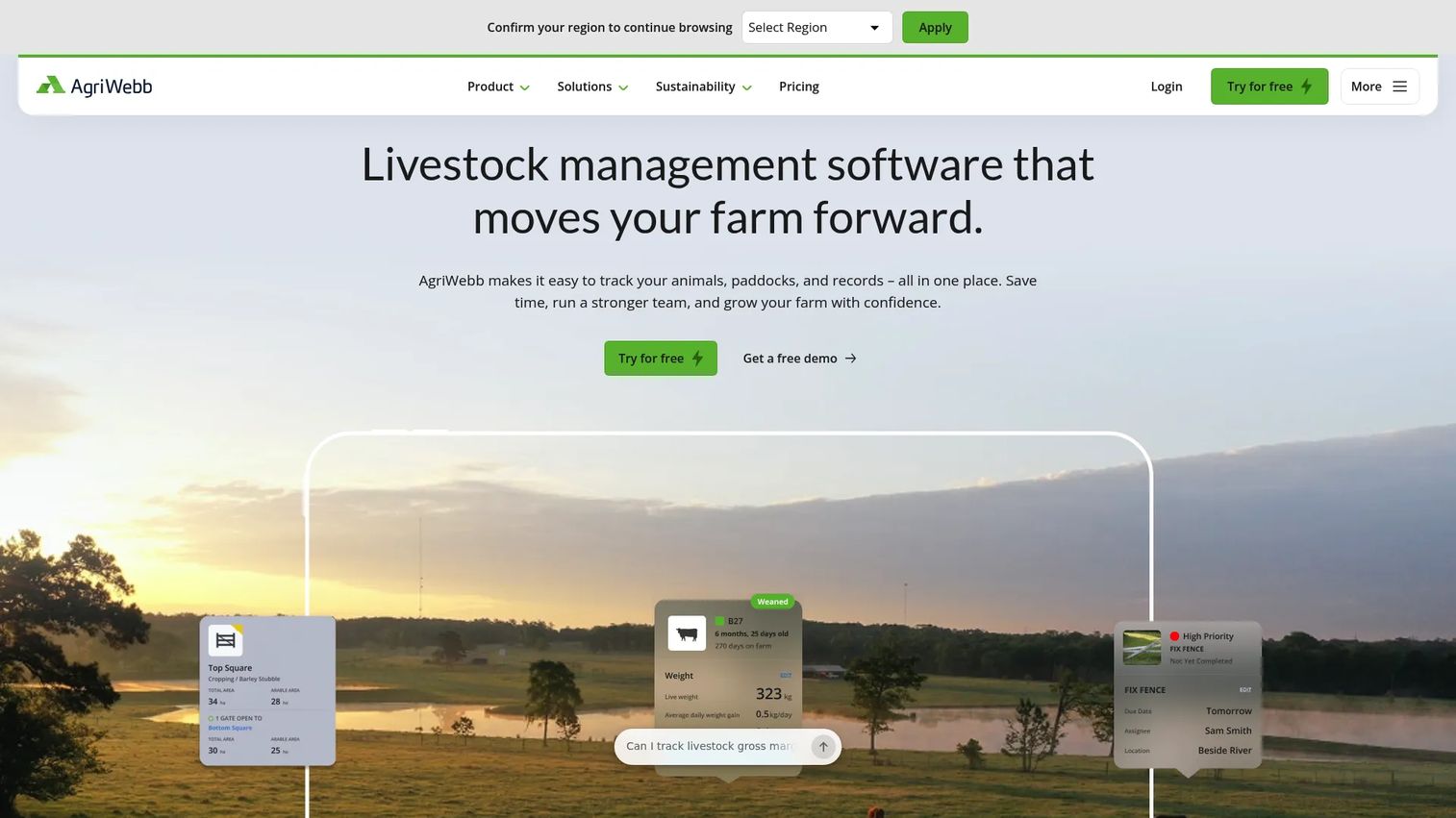 AgriWebb livestock and farm management software homepage