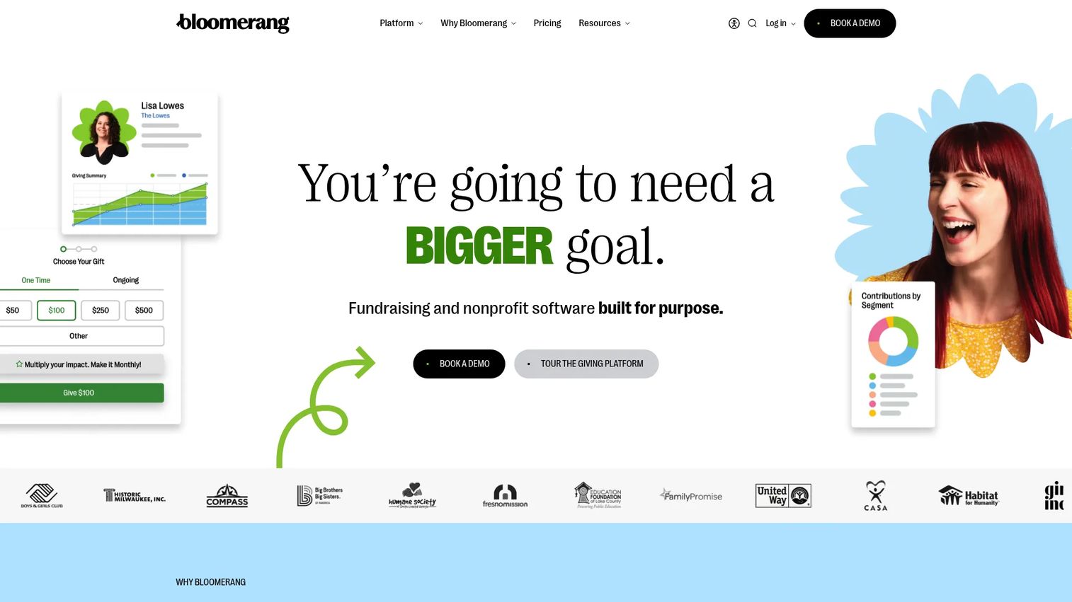 Bloomerang Fundraising platform homepage