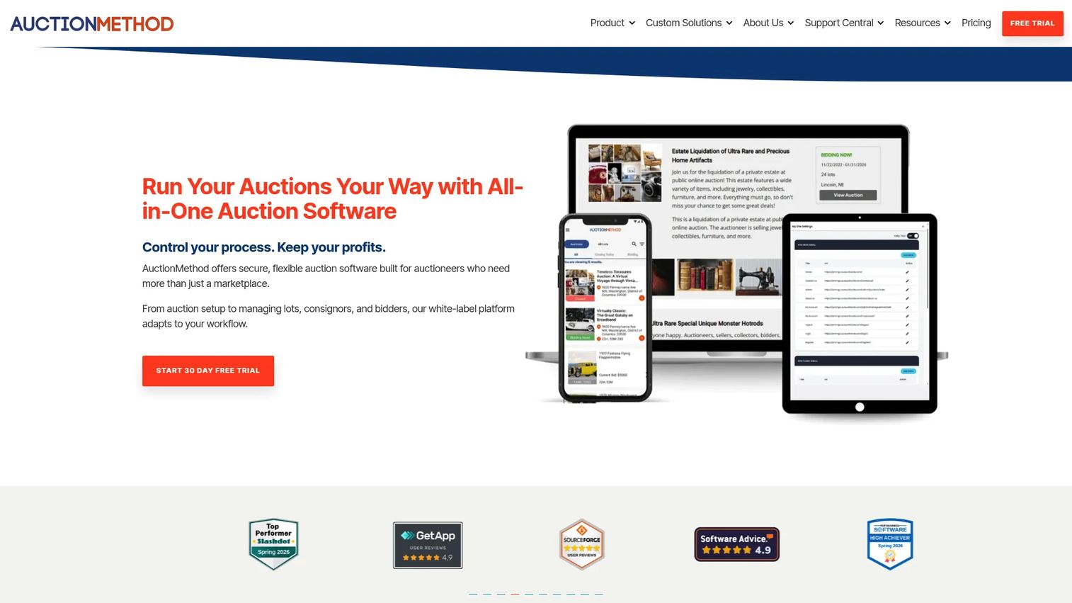 AuctionMethod cloud-based auction software dashboard
