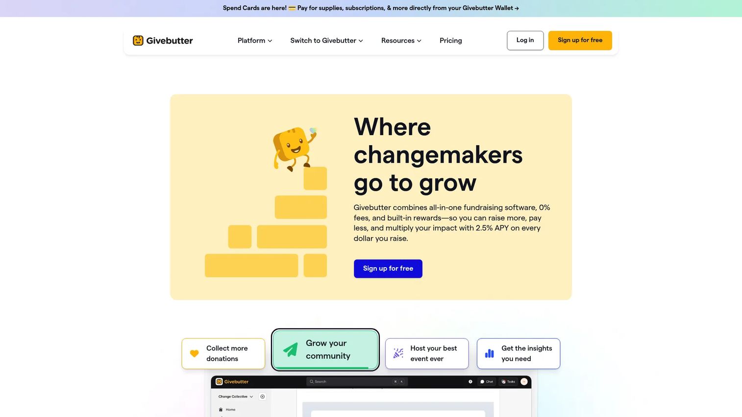 Givebutter fundraising and auction platform homepage