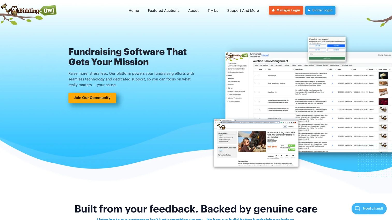 BiddingOwl online auction software for charity fundraising