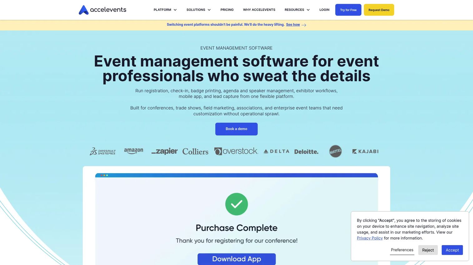 Accelevents event management platform with auction features