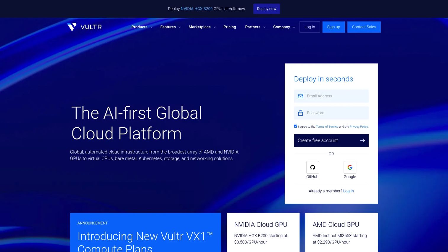 Vultr homepage