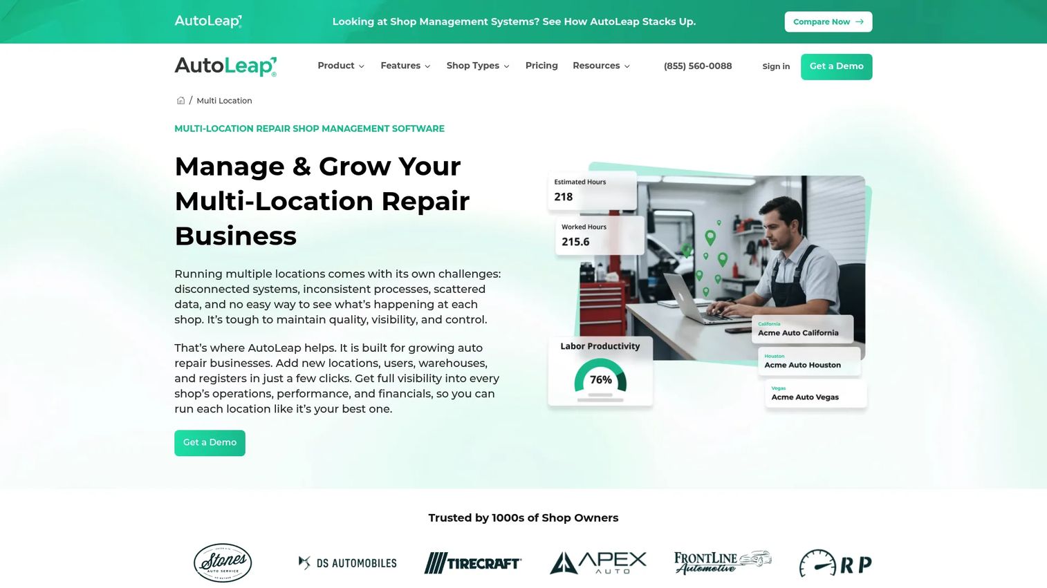 AutoLeap auto repair shop software homepage