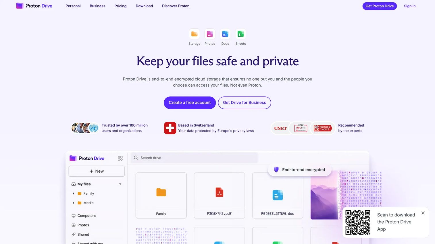 Proton Drive encrypted cloud storage homepage