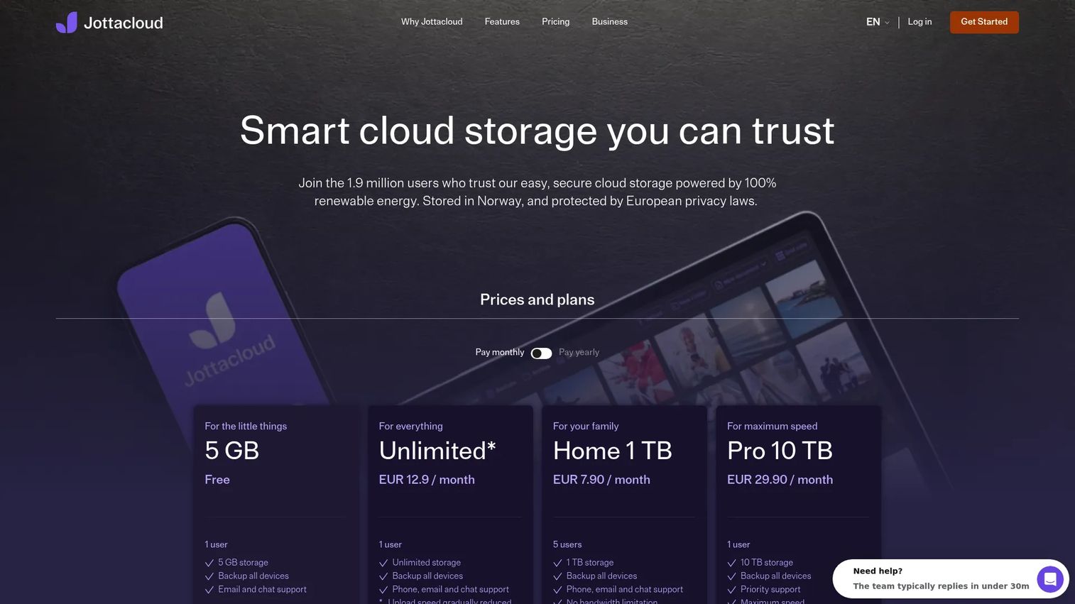 Jottacloud cloud storage and backup homepage
