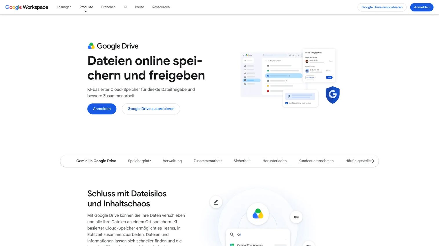 Google Drive cloud file storage homepage
