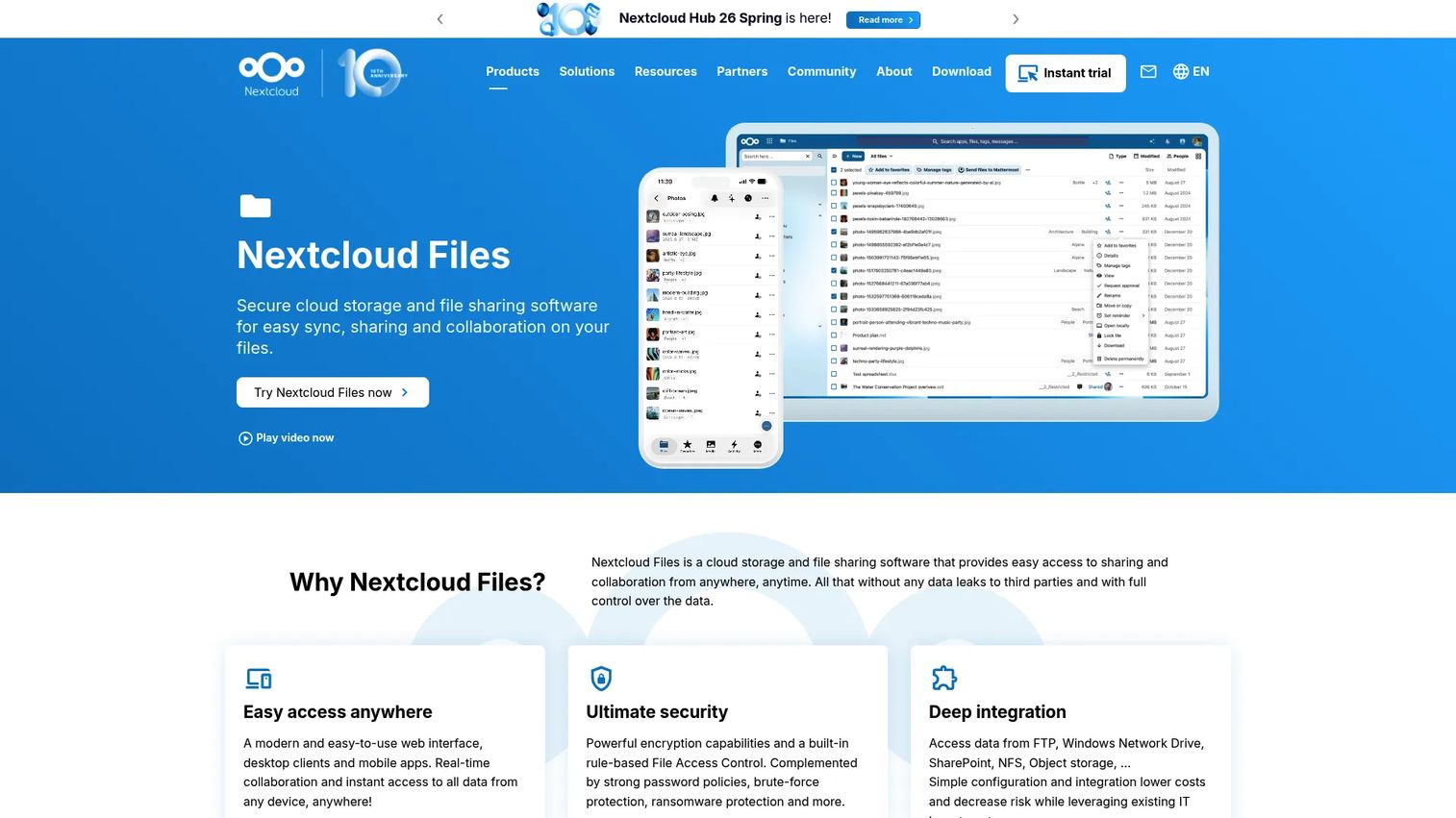 Nextcloud Files self-hosted file sync homepage