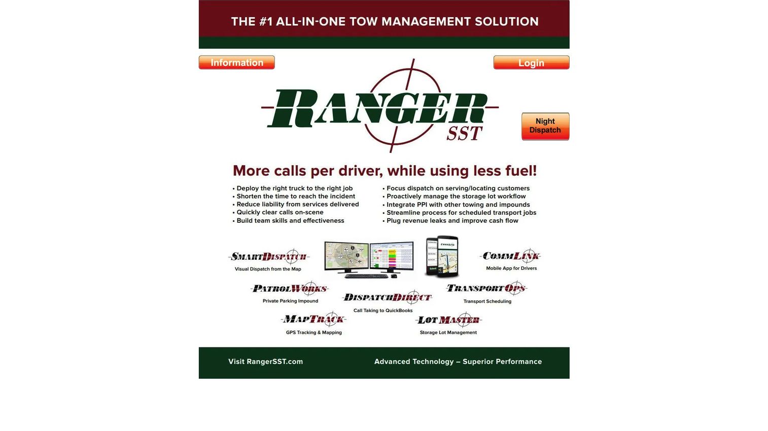 Ranger SST tow management software dashboard