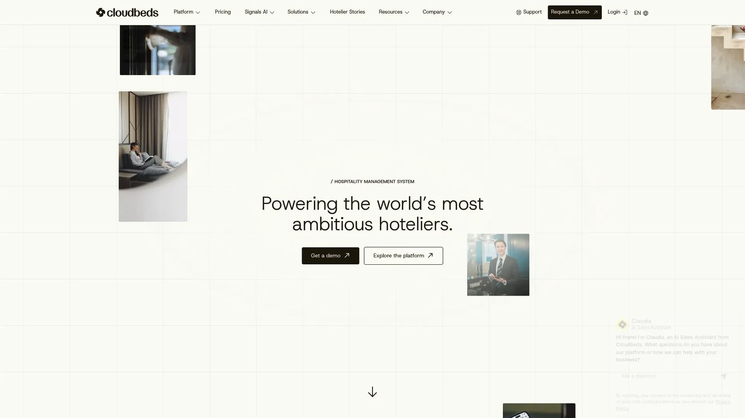 Cloudbeds hospitality management platform homepage