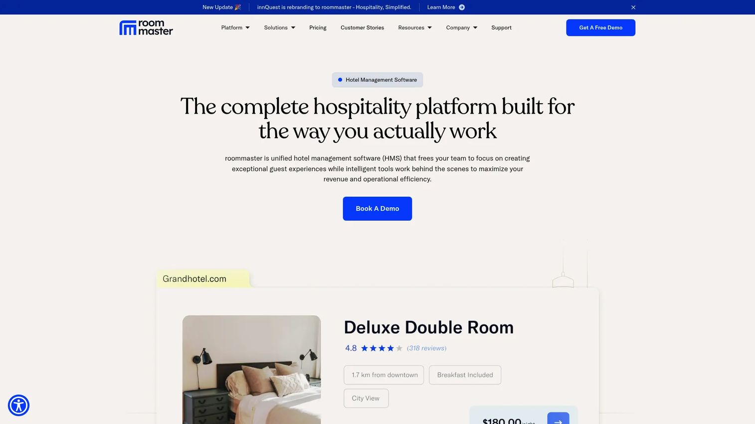 roommaster hotel management software homepage