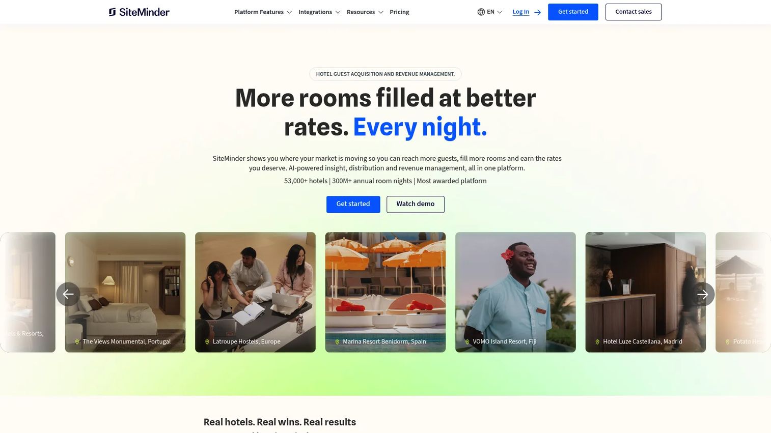 SiteMinder hospitality commerce platform homepage