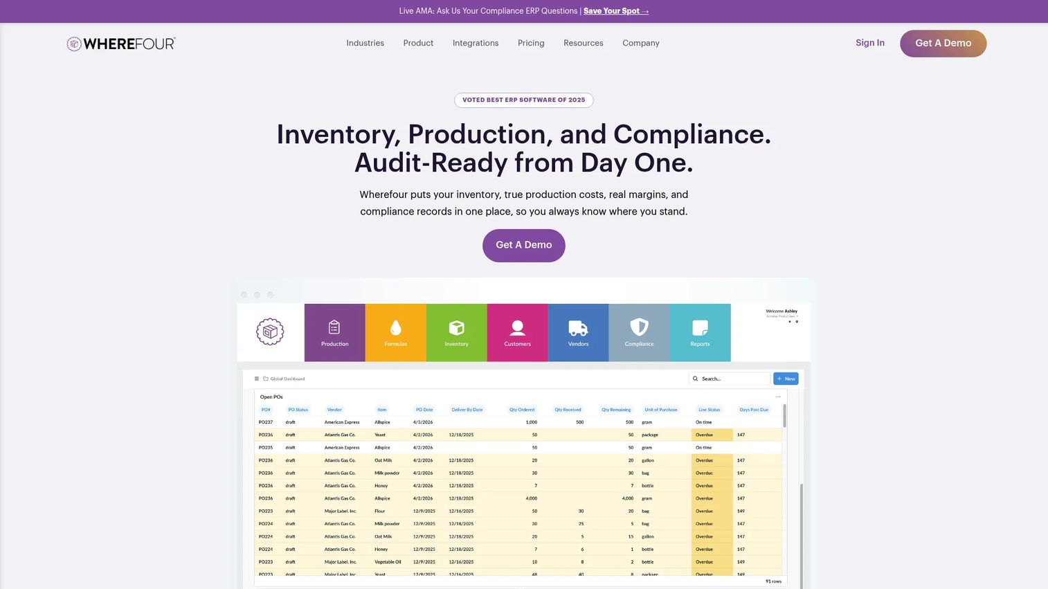 Wherefour food manufacturing ERP interface