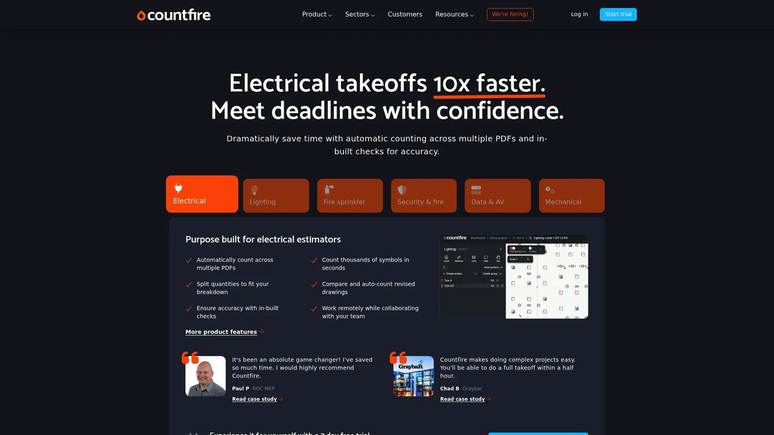 Countfire automated electrical estimating software homepage