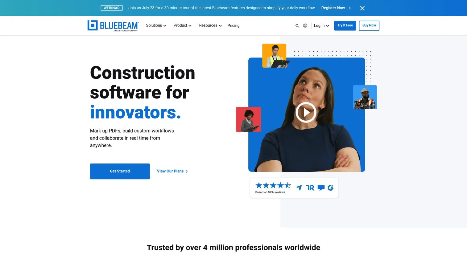 Bluebeam Revu PDF markup and takeoff software homepage
