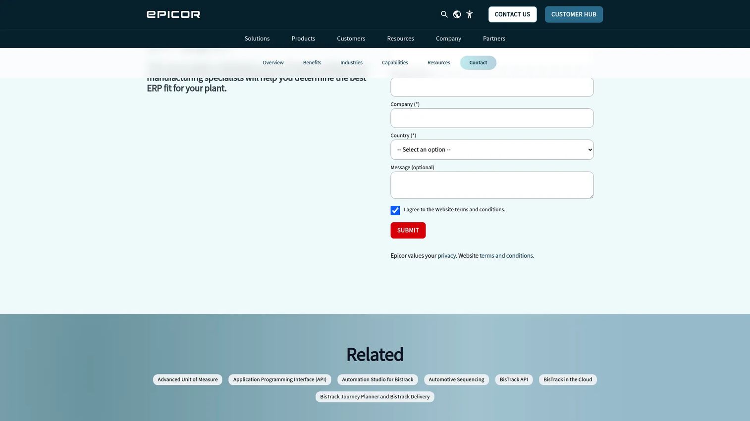 Epicor Kinetic product page showing its cloud ERP for manufacturers