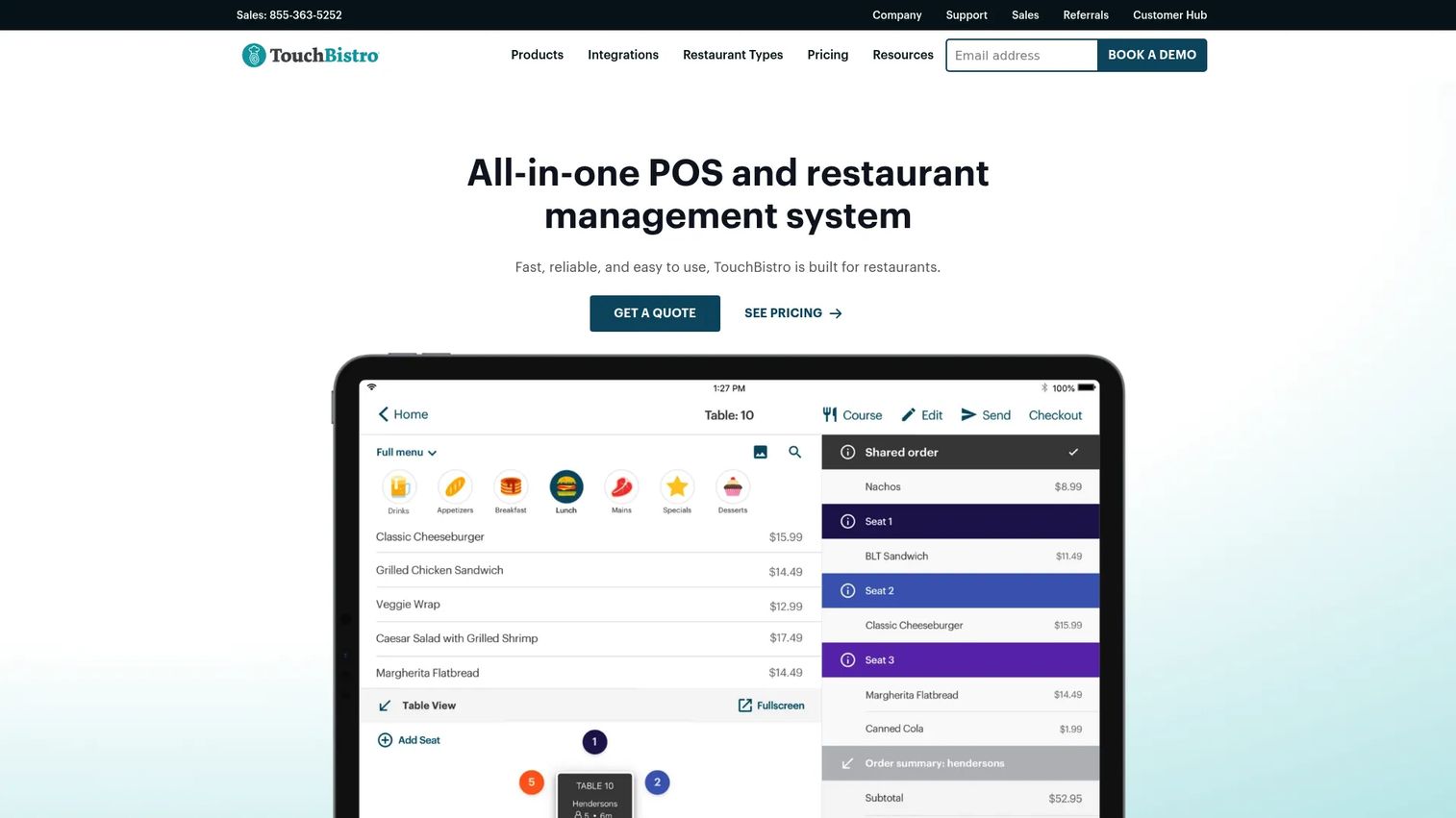 TouchBistro restaurant POS and management software homepage
