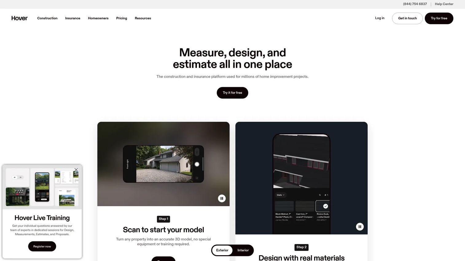 Hover 3D property measurement and design platform