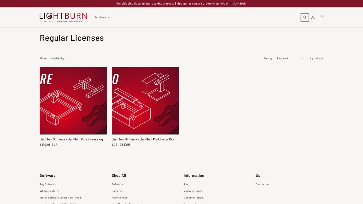 LightBurn laser software licensing and product page