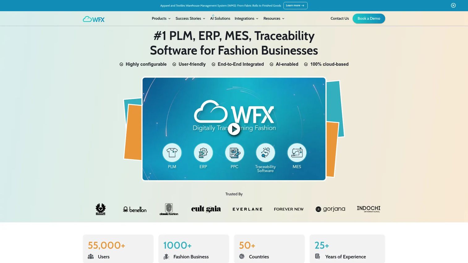 WFX Textile ERP homepage