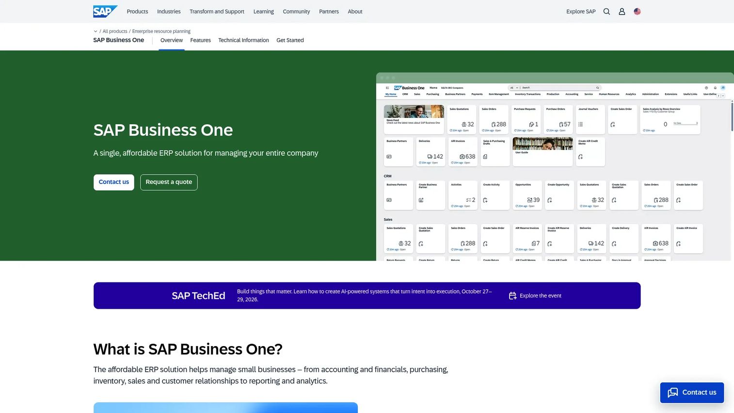 SAP Business One homepage