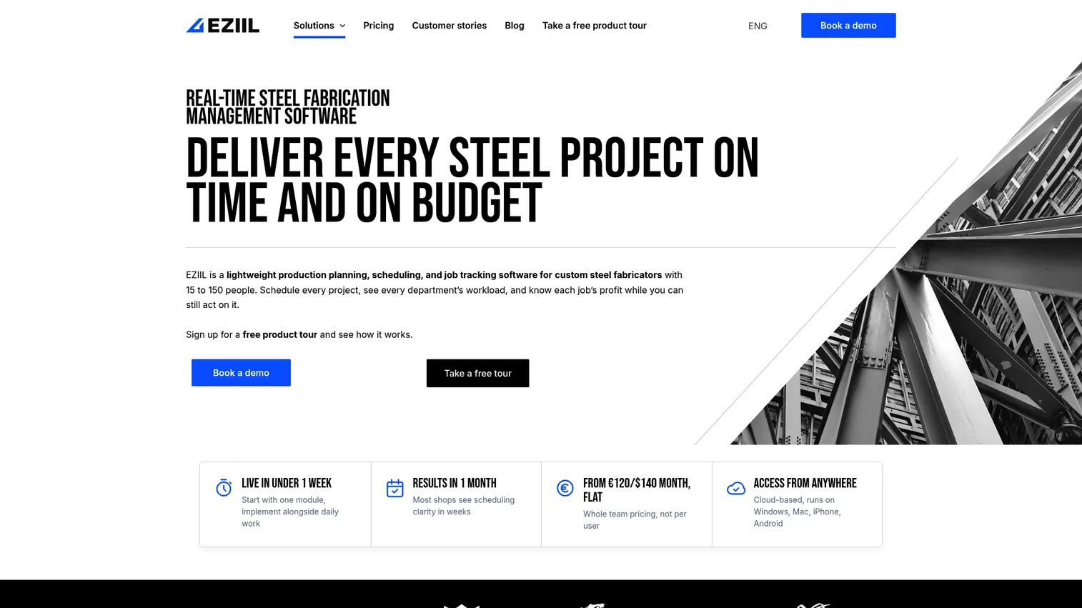 EZIIL steel fabrication software homepage