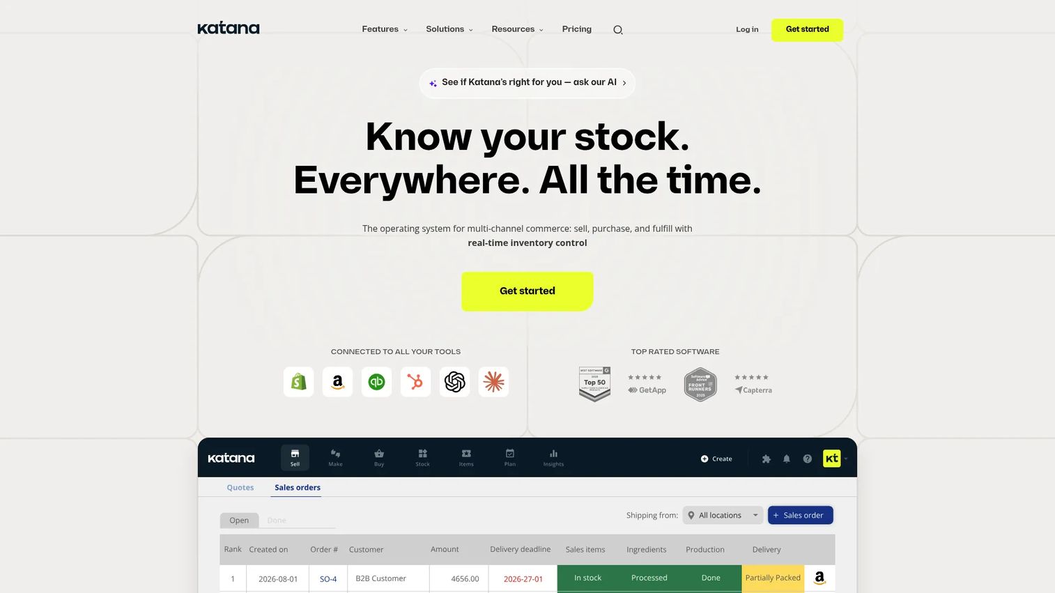 Katana Cloud Inventory software homepage