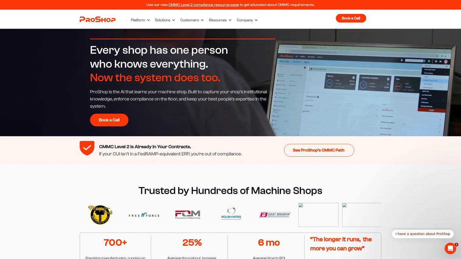ProShop ERP manufacturing software homepage