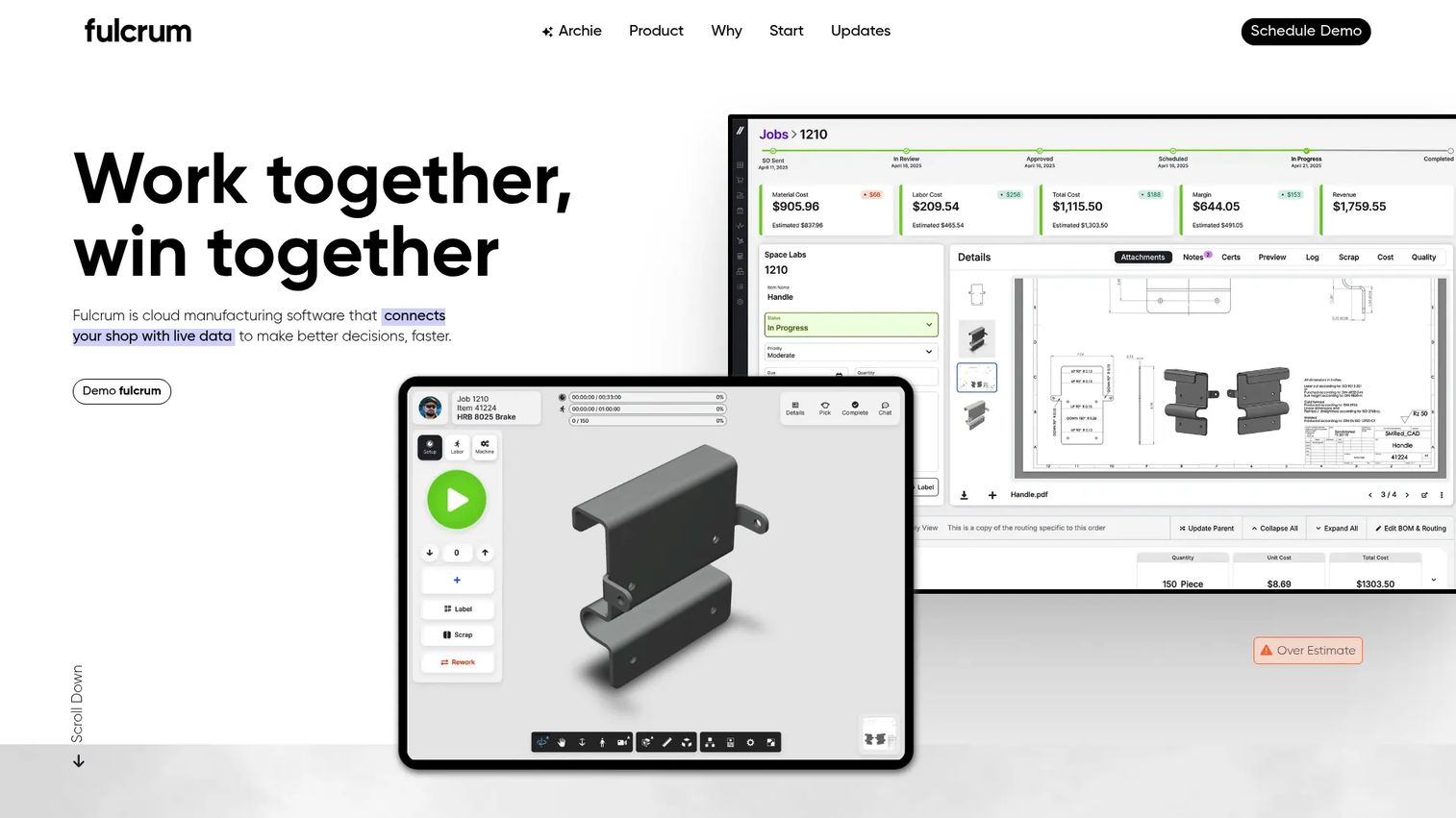 Fulcrum cloud manufacturing software homepage
